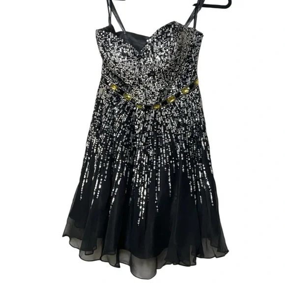 open lace back dress Sherri Hill Metallic Corset Ruffle Prom Dress 56232 Silver / 10 main image 1